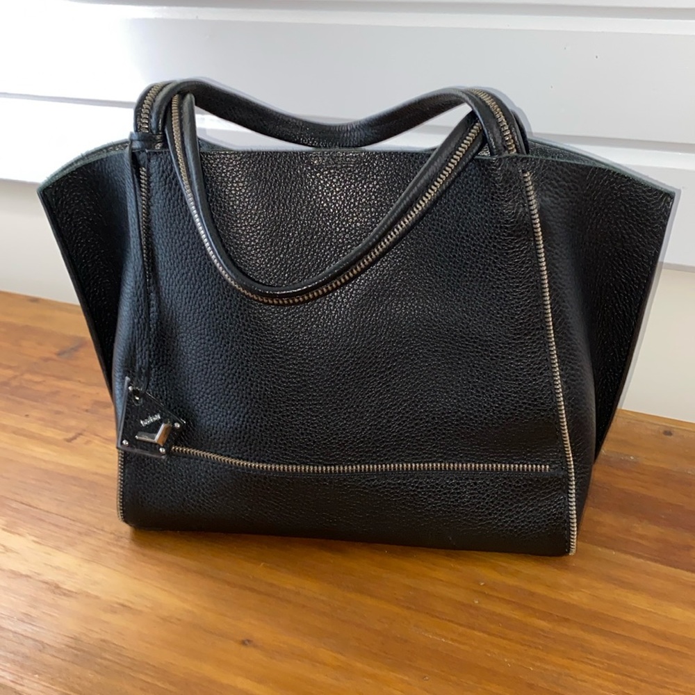 Botkier Soho Bite Size Tote, black 100% leather with zipper details & strap
